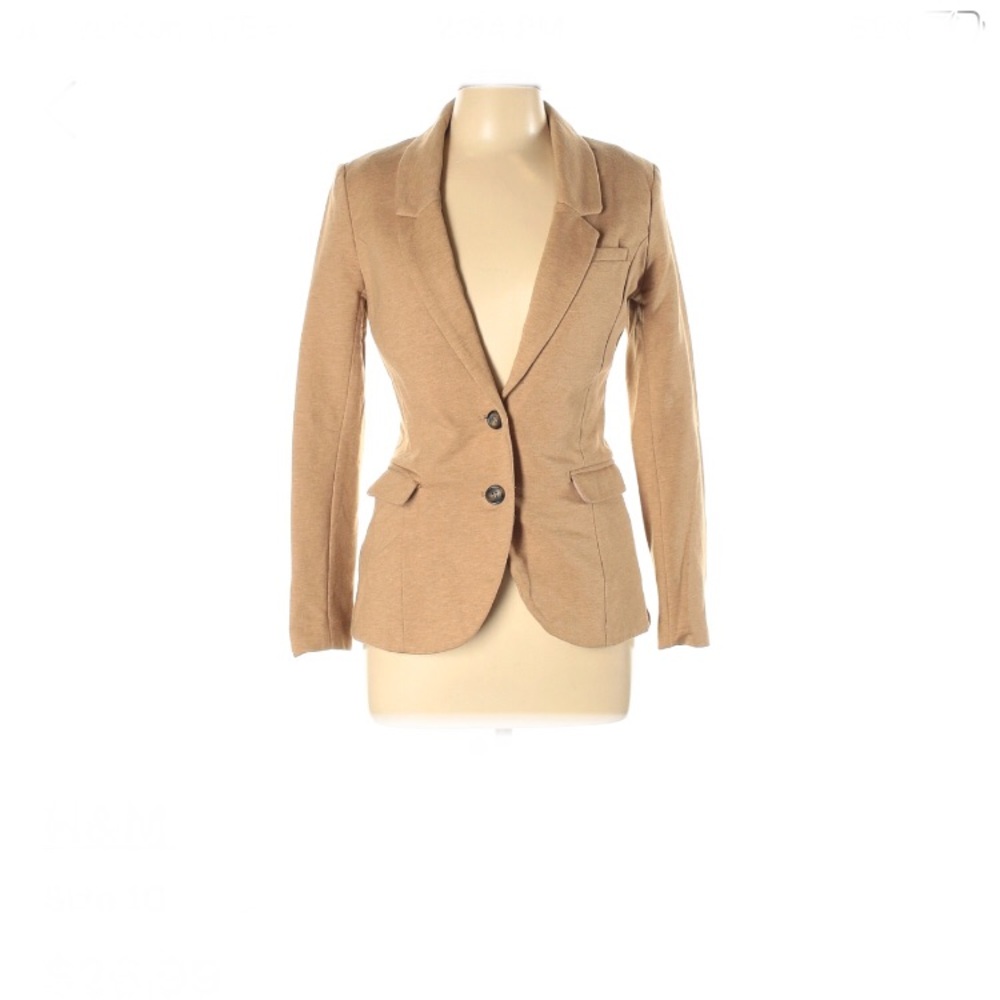 H&M Tan Brown Elbow Patch Knit Blazer Size 10